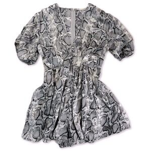 Snake skin romper with puff sleeves, size M